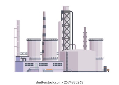 il Refinery Building Vector Illustration. Editable Chemical Factory Design with Modular Industrial Elements