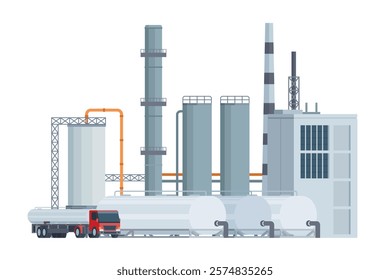 il Refinery Building Vector Illustration. Editable Chemical Factory Design with Modular Industrial Elements