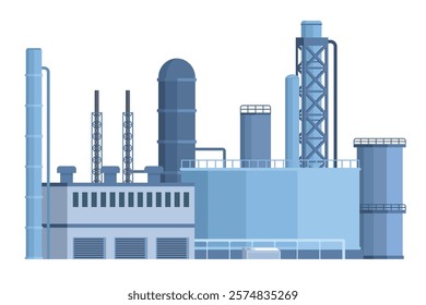 il Refinery Building Vector Illustration. Editable Chemical Factory Design with Modular Industrial Elements