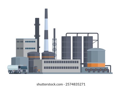 il Refinery Building Vector Illustration. Editable Chemical Factory Design with Modular Industrial Elements