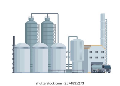 il Refinery Building Vector Illustration. Editable Chemical Factory Design with Modular Industrial Elements