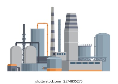 il Refinery Building Vector Illustration. Editable Chemical Factory Design with Modular Industrial Elements