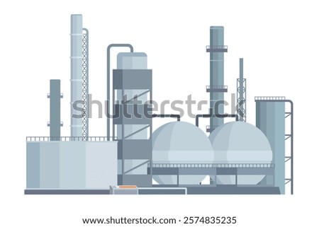 il Refinery Building Vector Illustration. Editable Chemical Factory Design with Modular Industrial Elements