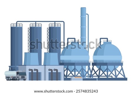 il Refinery Building Vector Illustration. Editable Chemical Factory Design with Modular Industrial Elements