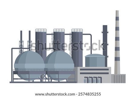 il Refinery Building Vector Illustration. Editable Chemical Factory Design with Modular Industrial Elements