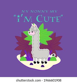 ilama animal illustration with text i'm cute for kids background