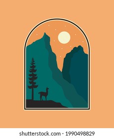 Ilama in Torres del paine national park patagonia in chile with silhouette illustration style