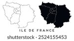 Ile de France map outline and black silhouette vector