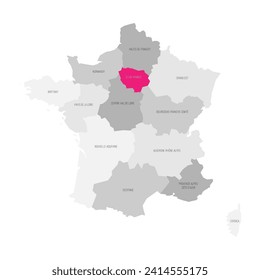 Ile-de-France - map of administrative division, region, pink highlighted in map of France