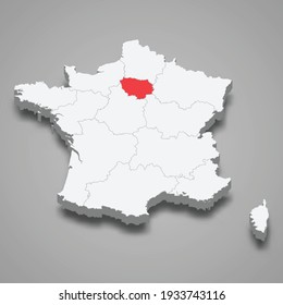 Ile-de-France region location within France 3d isometric map