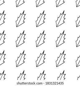 Ilex leaves outline seamless pattern. Black leaf hand drawn isolated on white background. Nature autumn sketch. Merry holly happy christmas winter december celebration. Use to textile, wrapping paper.