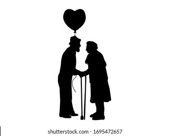 ilhouettes of Grandpa gives airy heart to Grandma. Illustration vector icon 