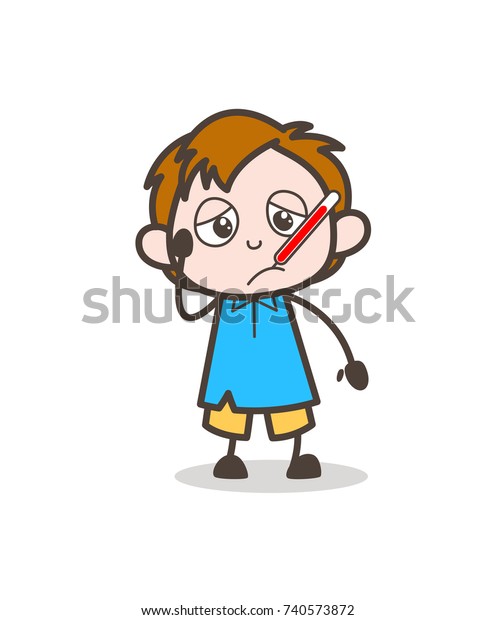 Ill Boy Fever Thermometer Cute Cartoon Stock Vector (Royalty Free ...