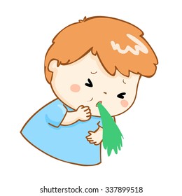 ill boy vomiting because food poisoning vector