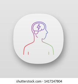 Ill brain app icon. Dementia, stroke. Sore human organ. Unhealthy nervous system. Mental health. UI/UX user interface. Web or mobile applications. Vector isolated illustrations