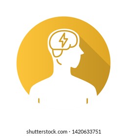 Ill brain flat design long shadow glyph icon.  Dementia, stroke. Sore human organ. Unhealthy nervous system. Sick internal body part. Mental health. Vector silhouette illustration