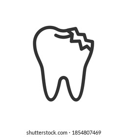 Ill broken tooth, cute vector icon illustration. Line style isolated image