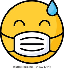 Ill diseño de Vector de emoticonos, máscara facial en la cara de emoticonos