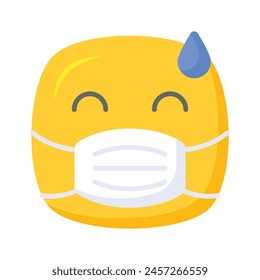Ill diseño de Vector de emoticonos, máscara facial en la cara de emoticonos