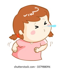ill girl sneezing because flu disease vector