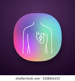 Ill heart app icon. Sore human organ. People disease. Unhealthy cardiovascular system. Sick internal body part. UI/UX user interface. Web or mobile application. Vector isolated illustration