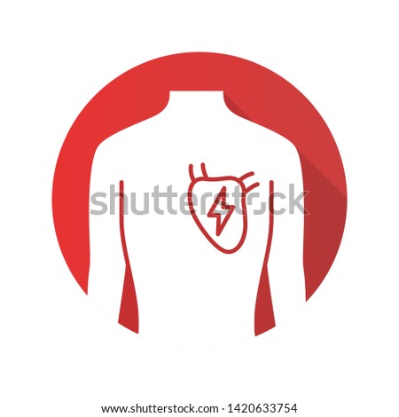 Ill heart flat design long shadow glyph icon. Sore human organ. People disease. Unhealthy cardiovascular system. Sick internal body part. Physical health. Vector silhouette illustration