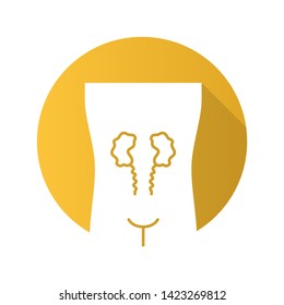 Ill kidneys flat design long shadow glyph icon. Sore human organ. Unhealthy urinary system. Nephropathy. Sick internal body part. Kidney failure. Vector silhouette illustration