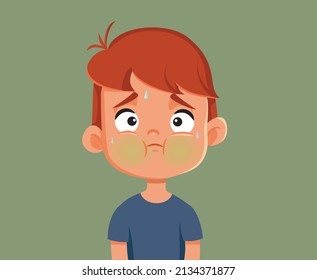 
Ill Little Boy Feeling Sick And Nauseated Vector Illustration. Nauseous Toddler Child Having Food Poisoning Symptoms 
