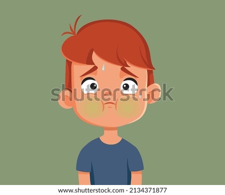 
Ill Little Boy Feeling Sick and Nauseated Vector Illustration. Nauseous toddler child having food poisoning symptoms 
