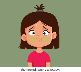 
Ill Little Girl Feeling Sick And Nauseated Vector Illustration. Nauseous Toddler Child Having Food Poisoning Symptoms 
