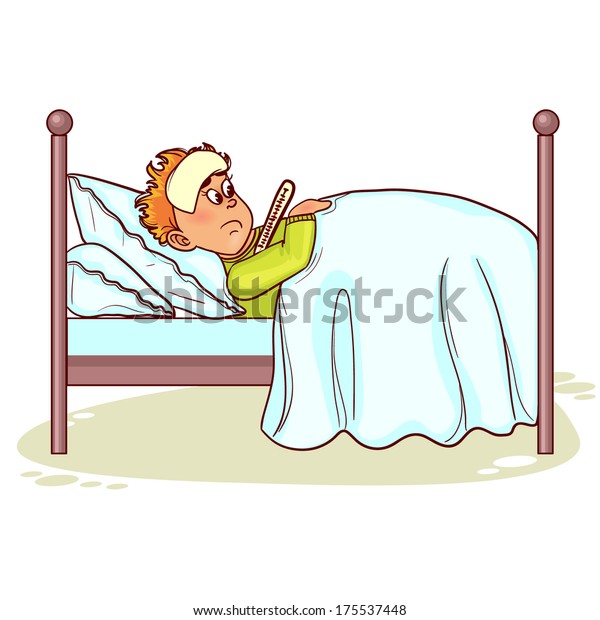 Ill Little Man Fever Bed Cartoon Stock Vector (Royalty Free) 175537448