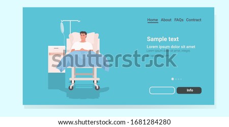 ill man patient lying on bed in hospital ward medicine health care concept full length horizontal copy space vector illustration