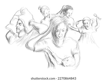 ill mannered children vector sceth illustration