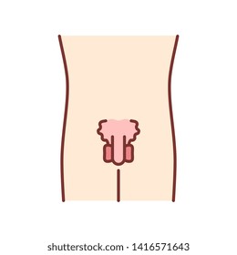 Ill men reproductive system color icon. Sore human organ. People disease. Sick internal body part. Men health. Isolated vector illustration