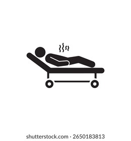 Ill Patient Lying on Medical Roller Bed Solid Flat Vector Icon Isolated on White Background.
