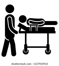 
An ill patient on stretcher is in hospital emergency 
