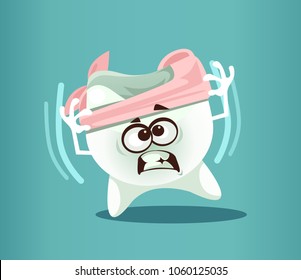 Ill sick broke destroy tooth character have toothache pain. Dental medical oral orthodontic painful caries concept. Vector flat cartoon isolated illustration graphic design