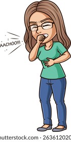 Mulher doente espirra ilustração vetorial