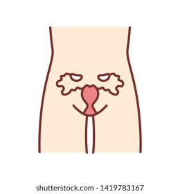 Ill women reproductive system color icon. Infertility. Sore human organ.  Uterus disease. Sick internal body part. Women health. Isolated vector illustration