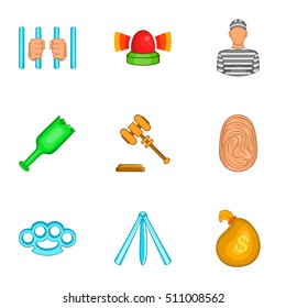 Illegal action icons set. Cartoon illustration of 9 illegal action vector icons for web