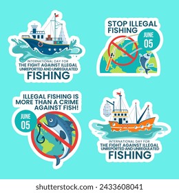 Illegal Against Fishing Label Flat Cartoon Hand Drawn Templates Background Illustration