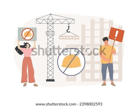 Illegal building isolated concept vector illustration. Illegal construction, valid construction permit, uncompleted unfinished building activity, demolition of abusive home vector concept.