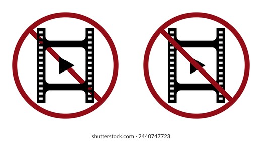 icono de prohibición de cine ilegal en línea. No se permite filmar. Grabación de vídeo prohibida