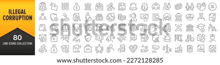 Illegal and corruption line icons collection. Big UI icon set in a flat design. Thin outline icons pack. Vector illustration EPS10