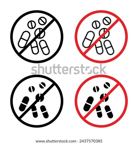 Illegal Drug Consumption Warning Vector Illustration Set. Narcotic Use and Possession Forbidden sign suitable for apps and websites UI design style.