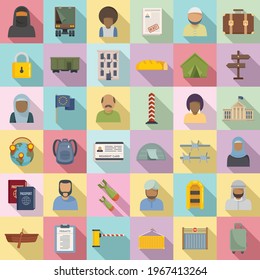 Illegal immigrants icons set. Flat set of illegal immigrants vector icons for web design