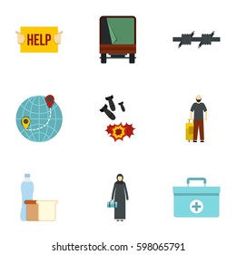 Illegal immigrants icons set. Flat illustration of 9 illegal immigrants vector icons for web