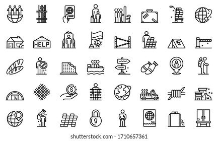 Illegal immigrants icons set. Outline set of illegal immigrants vector icons for web design isolated on white background