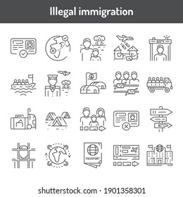Illegal immigration color line icons set. Pictograms for web page, mobile app, promo. UI UX GUI design element. Editable stroke.