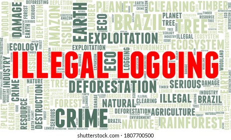 Illegal logging vector illustrated word cloud isolated on a white background.